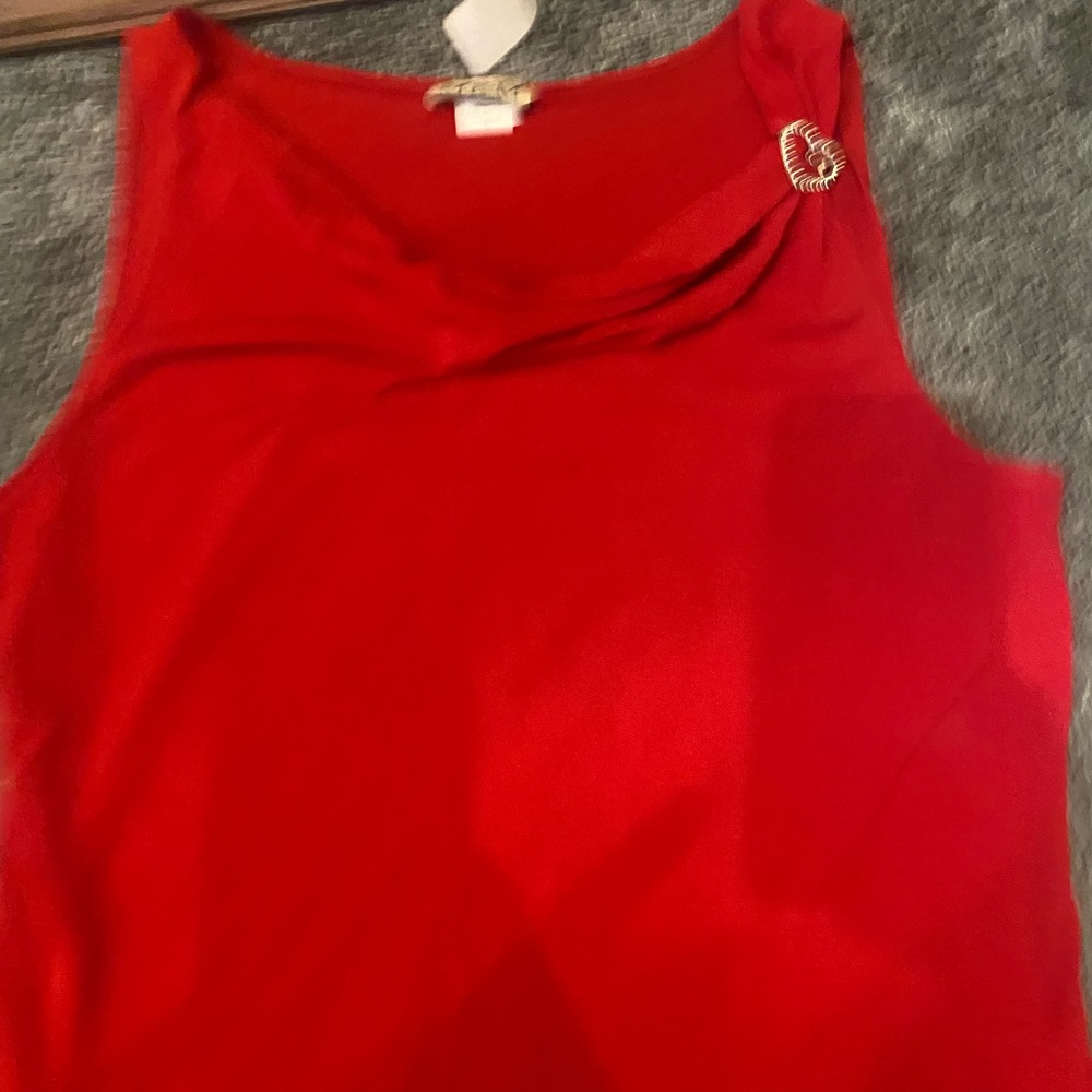 Red blouse new with tags with rhinestone heart embellishment left side shoulder